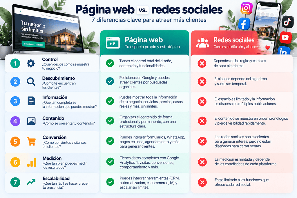 Página web o redes sociales: 7 diferencias decisivas para atraer clientes 1 Página Web O Redes Sociales